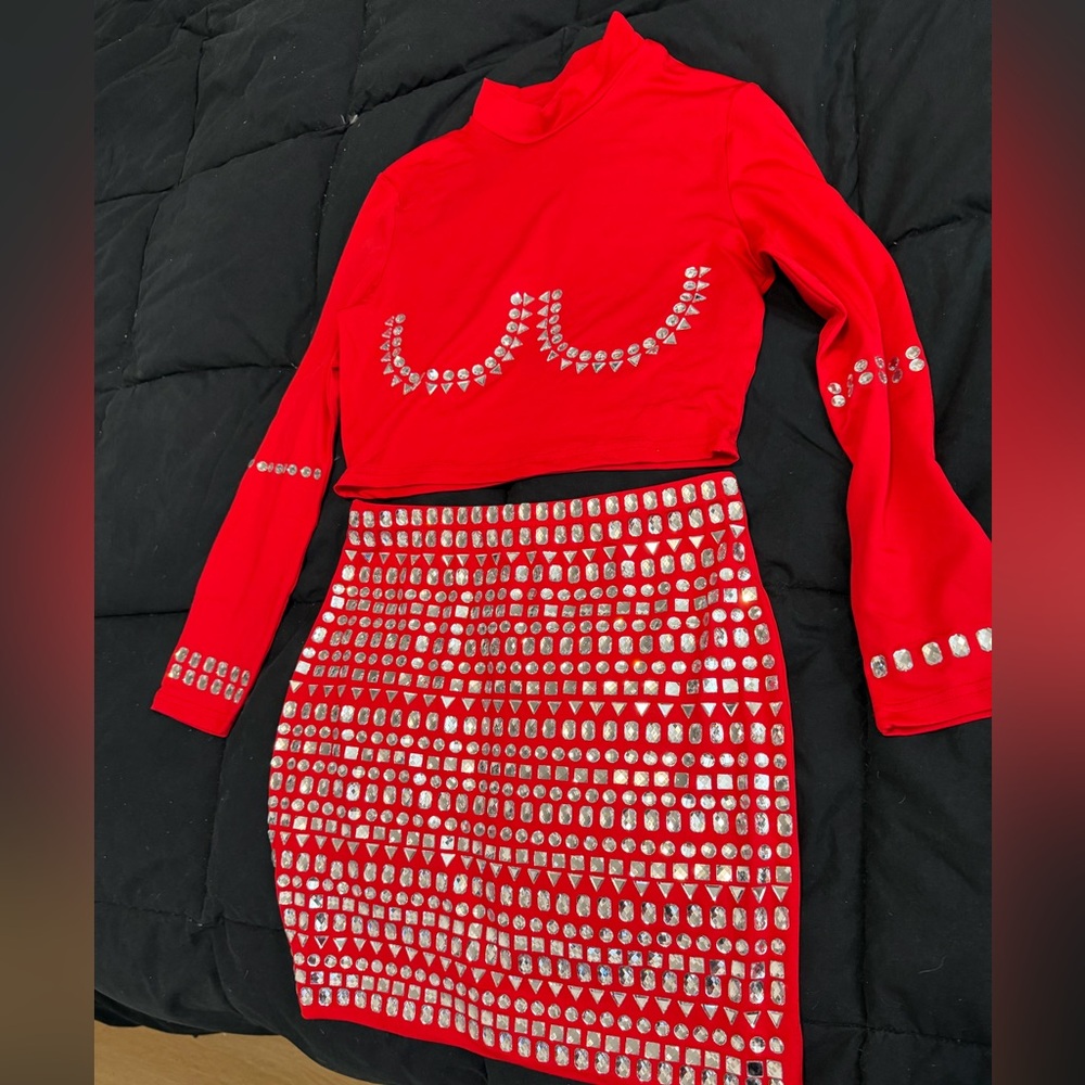 Red Studded Two-Piece Set - Picture 3 of 4